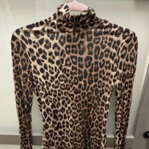 H&M Brown Black Leopard Knit Turtleneck Long Sleeve Top Women's Size S